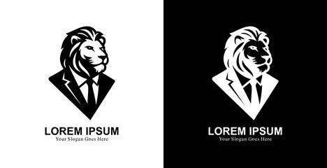 Professional black suit lion head logo design