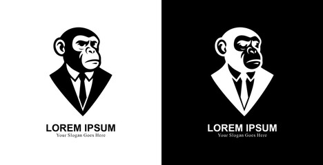 Professional black suit monkey head logo design