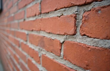 Obraz premium Close-up texture of red brick wall aged, rough surface with visible mortar lines. Pattern of bricks suggests classic construction material, ideal for architectural backgrounds design elements.