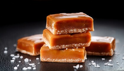 stacked salted caramel bars on dark surface