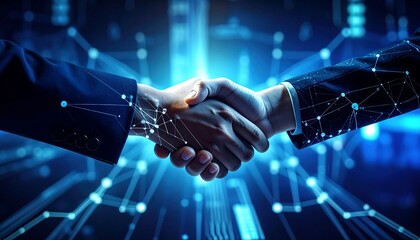 Business handshake with digital network overlay (2)