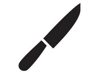 Obraz premium Black silhouette of kitchen knife isolated on white background, graphic illustration. concept of cooking tool, culinary, sharp blade, utensil, chef equipment, design element