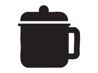 Obraz premium Black silhouette of pot with handle, isolated on white background, graphic illustration. concept of kitchenware, cooking utensil, cookware, icon, logo, home, design element