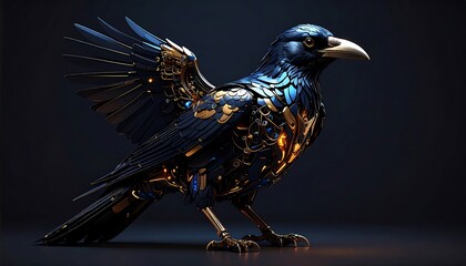 Steampunk crow with intricate golden mechanical details