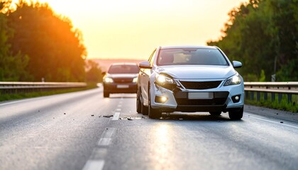 Cars on highway at sunset