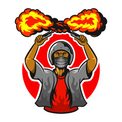 supporter hold flare cartoon mascot