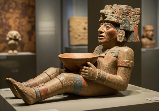 Ancient Aztec Chac Mool ceremonial statue a powerful symbol of pre-Columbian spirituality and rituals
