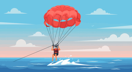 Man Enjoying Parasailing Adventure Above the Sparkling Ocean During a Sunny Day