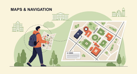 Student Navigating Campus With Map Illustration For Education And Orientation Events