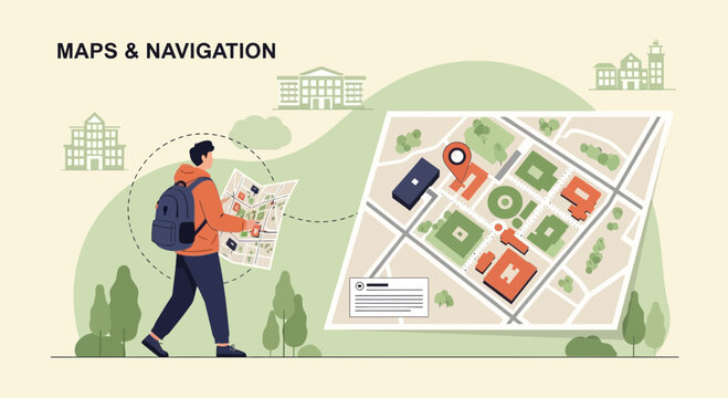 Student Navigating Campus With Map Illustration For Education And Orientation Events - Powered by Adobe