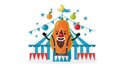 Fototapeta premium Playful Papaya Performer At The Circus Show Cartoon Vector Illustration