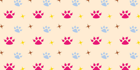 Colourful paw print seamless pattern. Template for your design, wrapping paper, card, poster, banner, flyer. Vector illustration