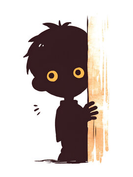 Silhouette of a boy peeking from a corner