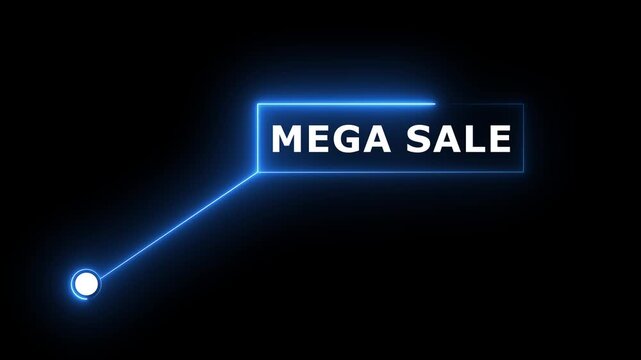 Mega Sale text animation with technology icon black background .Call-out futuristic hud animation digital white tone six pack on the black screen .