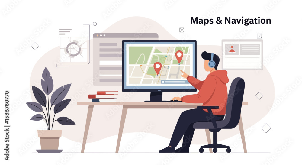Fototapete online navigation system displaying map data with marker locations application user