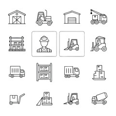 Fototapeta premium Warehouse and Logistics Icons forklift truck