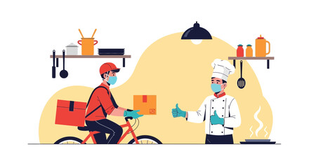 Obraz premium Safe Food Delivery Service With Protective Measures During Pandemic Situation