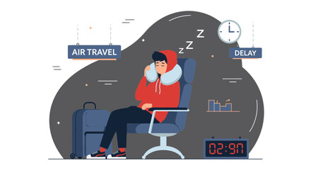 Passenger Sleeping Due To Delayed Flight In The Waiting Room Illustration