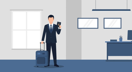 Obraz premium Ready For Business Trip With Suitcase And Passport At Modern Business Setting