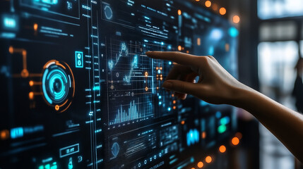 IT technician avatar managing virtual networks and system dashboards