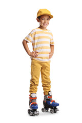 Full length portrait of a kid with roller skates