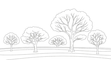 Simple Tree Landscape Line Art