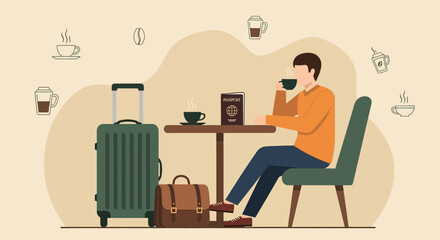 Fototapeta premium Relaxing Before Journey Vector Illustration Suitable For Vacation Or Business Trip