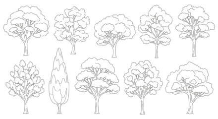 Collection of Various Tree Line Art Outlines