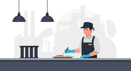 Man Working In Industry With Food Under Industrial Lighting Background