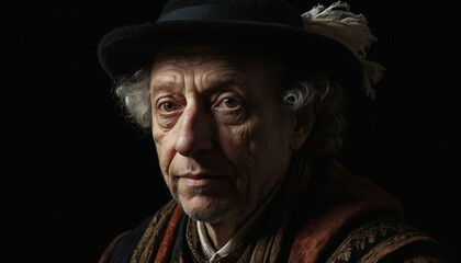 Fototapeta premium Serious Older Man Portrait in Historic Attire and Dramatic Lighting