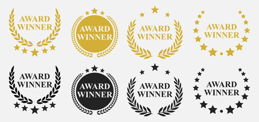 Award Winner Laurel Badge Icon Set | Champion Badge & Victory Wreath Symbol Pack

