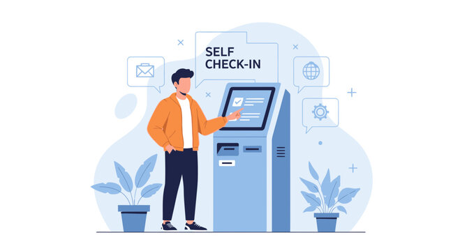Modern Self Check In Kiosk At Hotel or Airport For Easy Digital Transaction