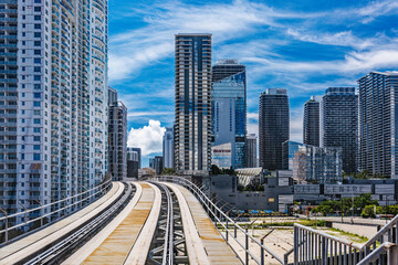 Downtown Miami Skyline with Elevated Metro Rail Track