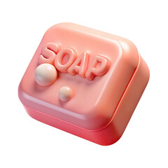 3d pink soap bar with bubbles isolated on transparent background