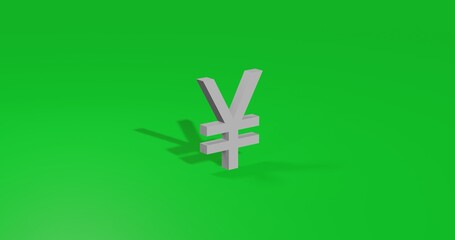 Fototapeta premium Isolated realistic white yuan symbol front view with shadow. 3d illustration on green chroma key background