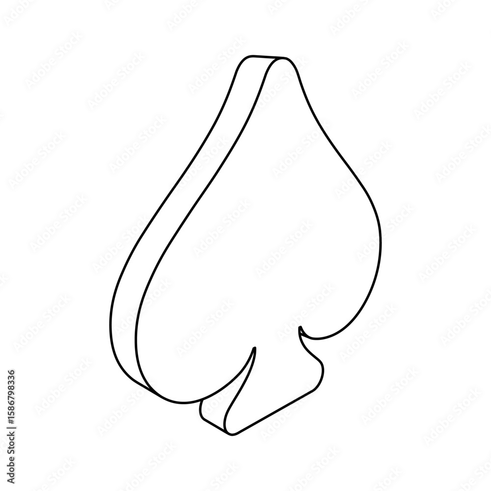 Poster the outline of a large spade is made with black lines. 3d view of the object in perspective. vector 