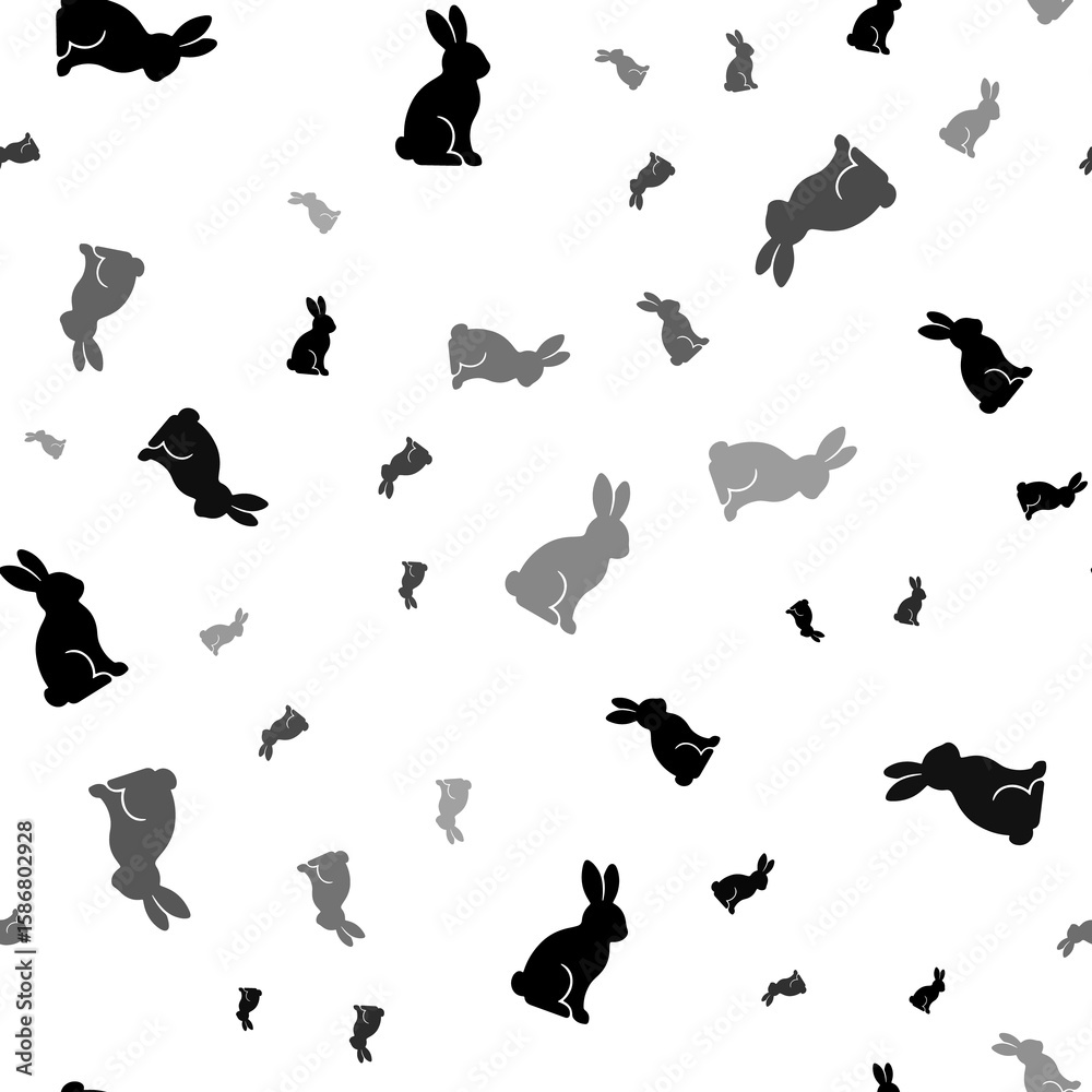 Aufkleber Seamless vector pattern with rabbit symbols, creating a creative monochrome background with rotated elements. Illustration on transparent background