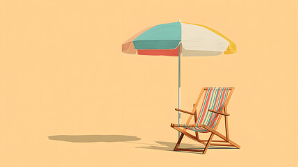 A minimalist illustration of a beach umbrella and chair