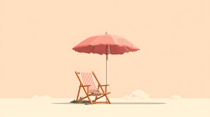 A minimalist illustration of a beach umbrella and chair