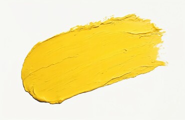 Naklejka premium Thick yellow brush stroke on white background. Textured acrylic paint creates vibrant energy and warmth. Ideal for artistic designs, banners, or creative templates.