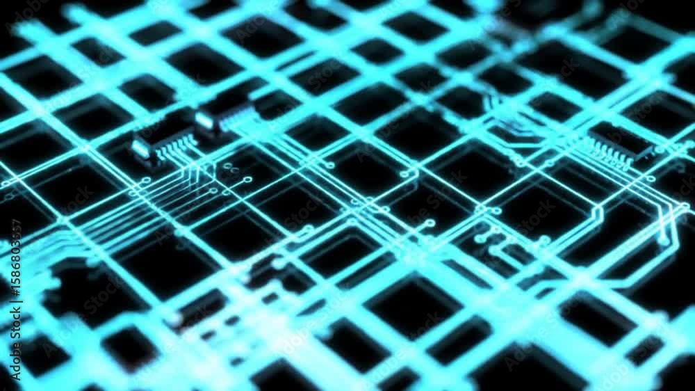 Poster futuristic turquoise circuit board pattern on black background abstract digital network connection t