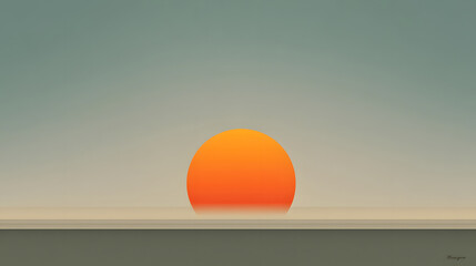 
A stylized sun rising over a flat horizon line, clean vector design with muted tones