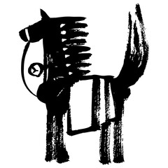 筆で手描きした民芸の馬のイラスト