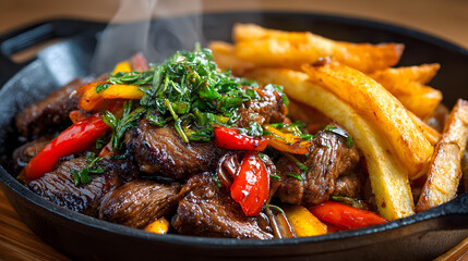 Sizzling Lomo Saltado: A Peruvian Culinary Delight in a Hot Pan
