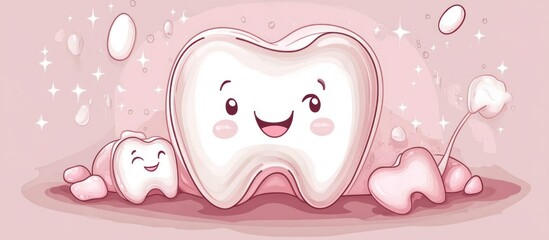 Cute cartoon teeth in a whimsical dental care scene.
