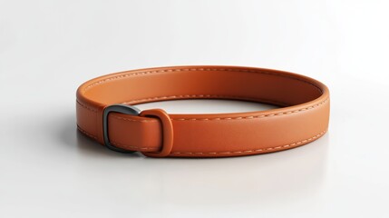 Close-up of a brown leather bracelet with a metal buckle, lying on a white surface.