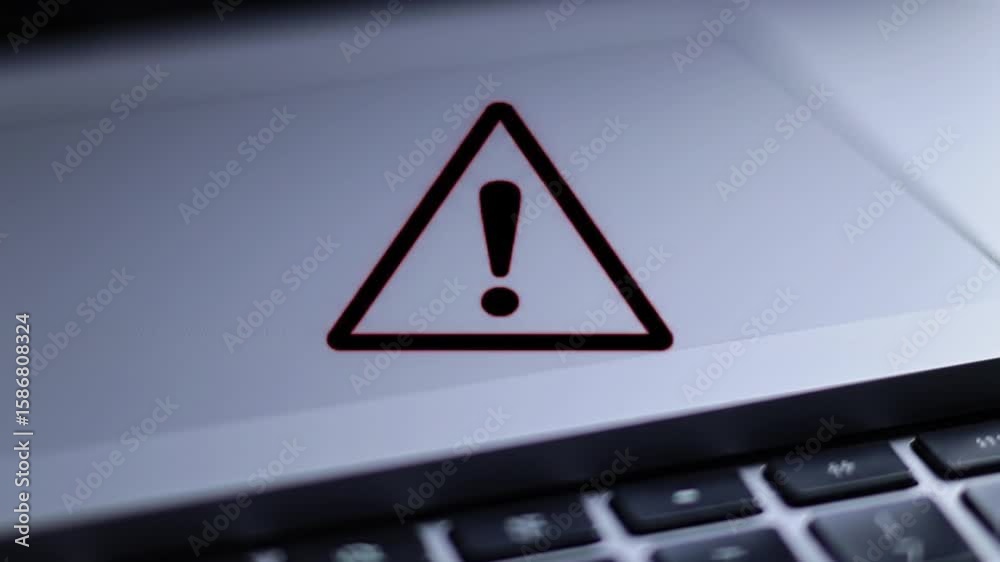 Poster warning alert exclamation point symbol on laptop screen computer system error