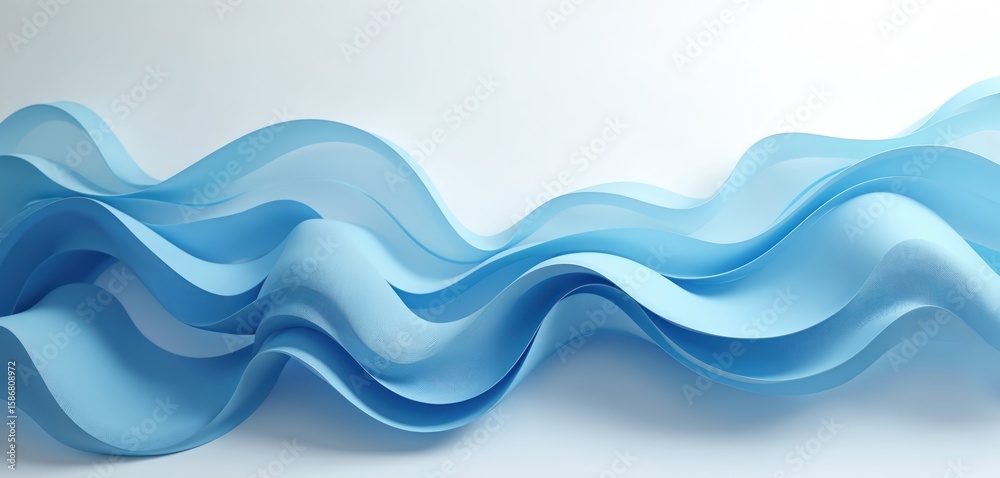 Poster abstract 3d background features flowing curves in various shades of blue. geometric shapes create dy