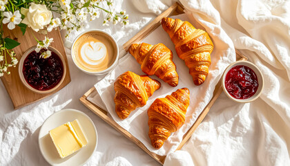 breakfast with croissant and coffee