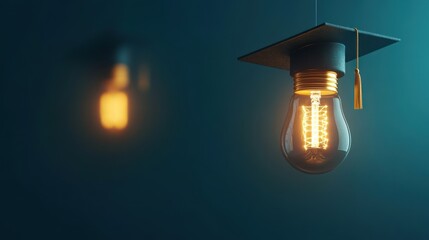 A glowing lightbulb, adorned with a graduation cap, symbolizes the bright ideas and knowledge gained through education.